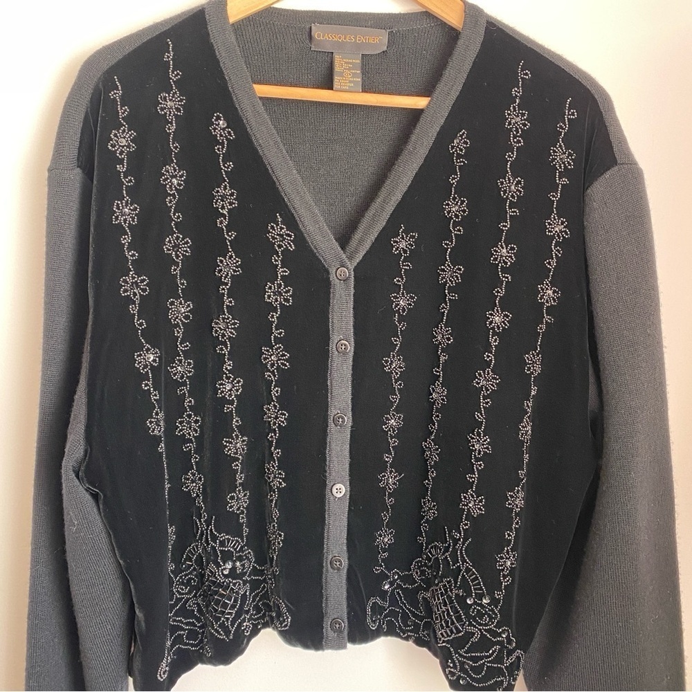 Vintage XL Classiques Entier Cardigan Beaded Merino Wool Silk Velvet